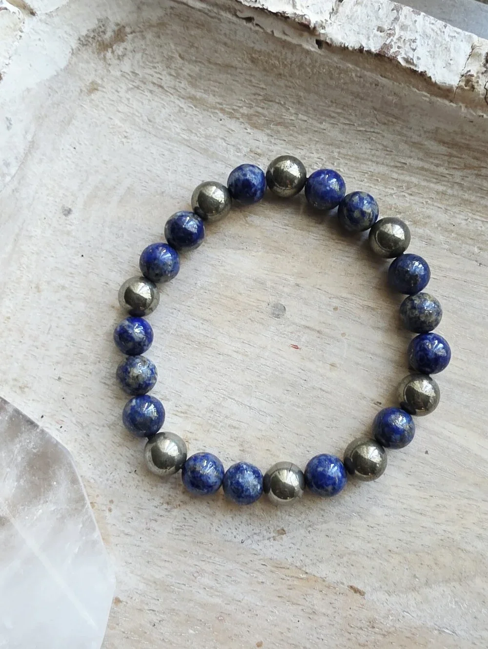 Natural Gemstone Lapiz Lazuli and Pyrite Bracelet | Healing Crystal | 8mm